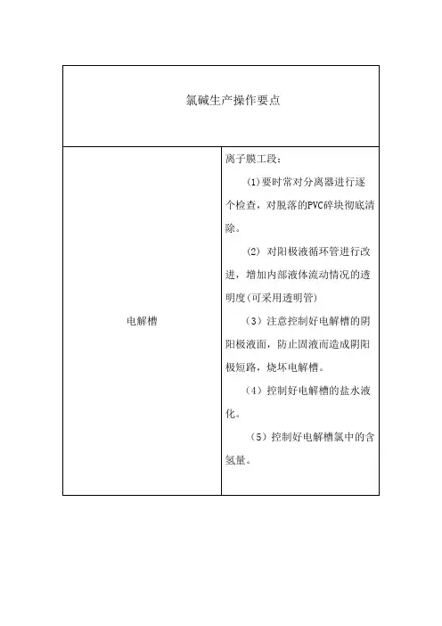 氯碱生产操作要点