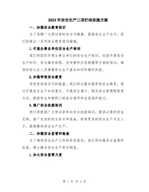 2024年安全生产三项行动实施方案