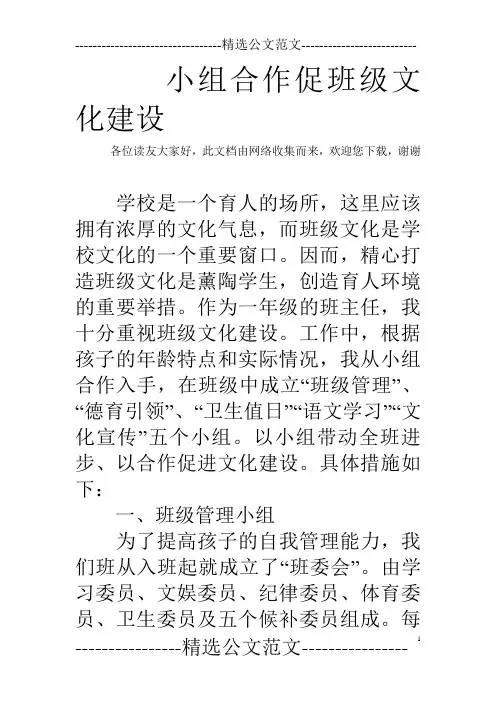 小组合作促班级文化建设