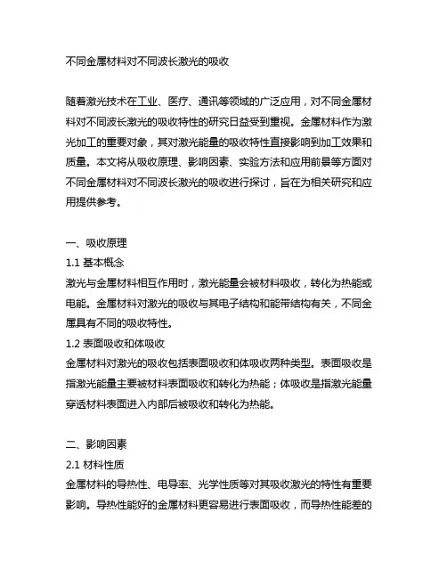 不同金属材料对不同波长激光的吸收