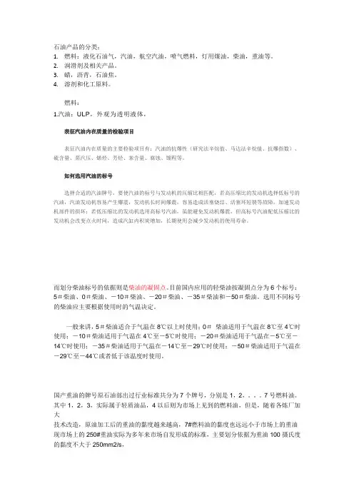 石油产品的分类