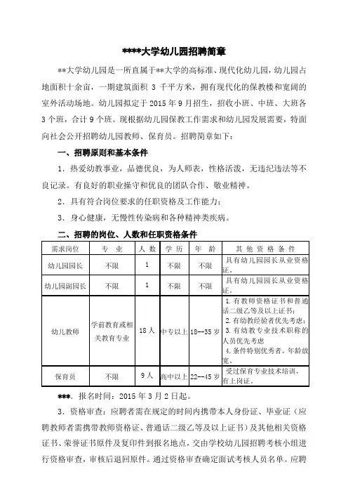 广西科技大学幼儿园招聘简章【模板】
