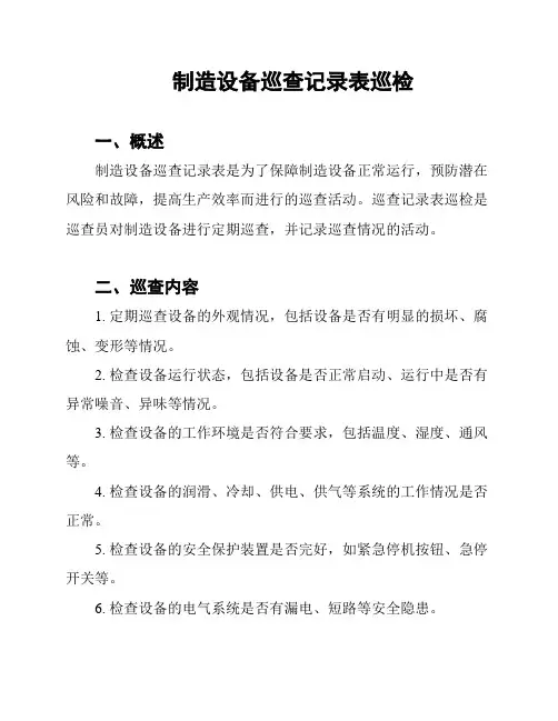 制造设备巡查记录表巡检