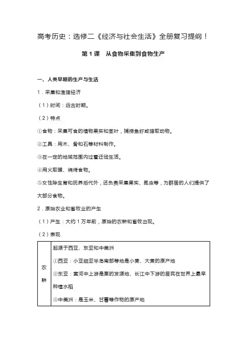 高考历史：选修二《经济与社会生活》全册复习提纲!