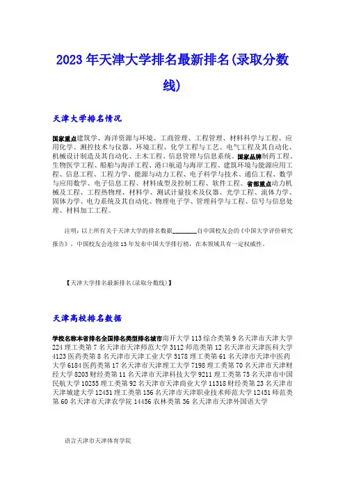 2023年天津大学排名最新排名(录取分数线)