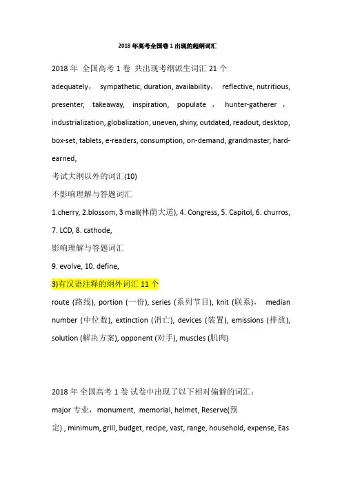 【词汇】2018年高考全国卷1出现的超纲词汇