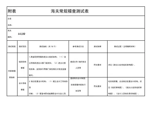 海关常规稽查测试表