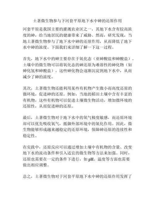 土著微生物参与下河套平原地下水中砷的还原作用