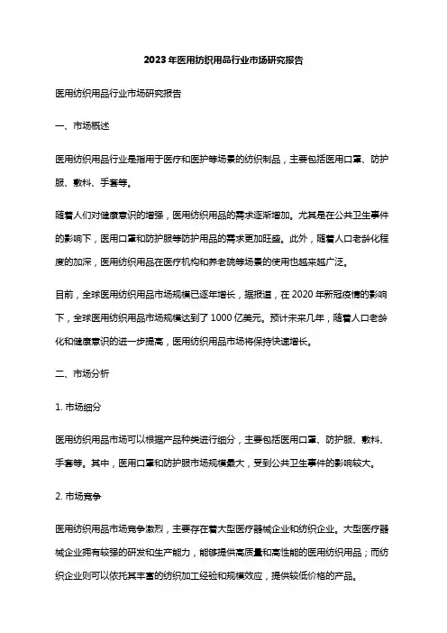 2023年医用纺织用品行业市场研究报告