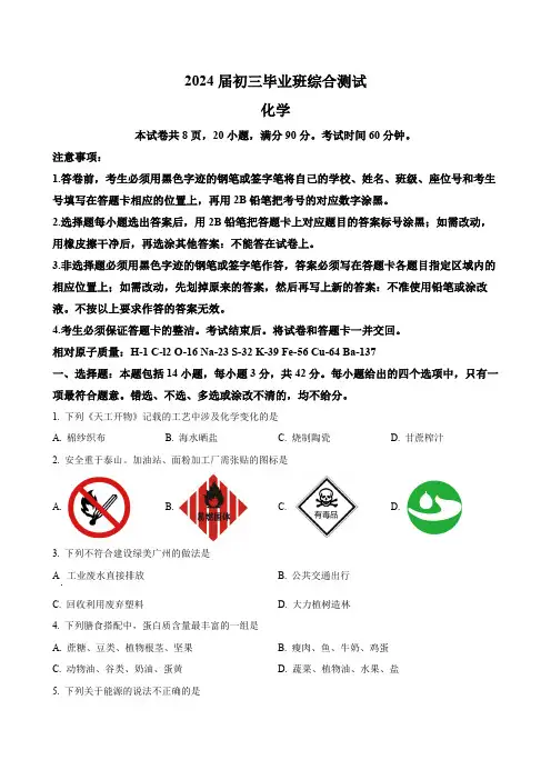 2024年广东省广州市中考一模化学试题(含解析)