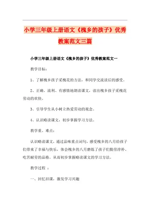 小学三年级上册语文《槐乡的孩子》优秀教案范文三篇