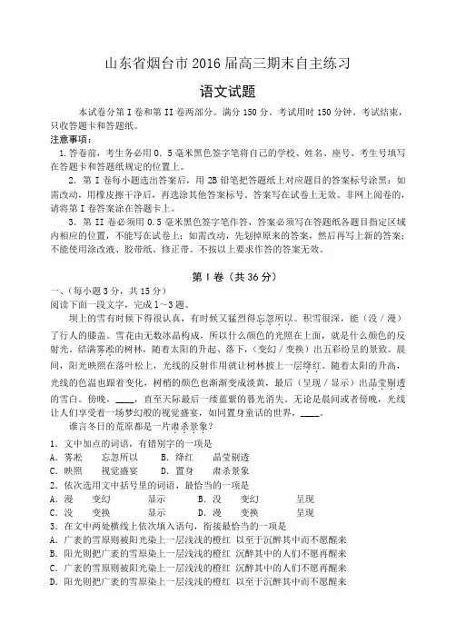 山东省烟台市高三上学期期末统考语文试题 含答案