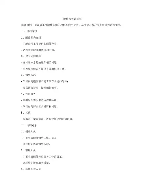 配件培训计划表
