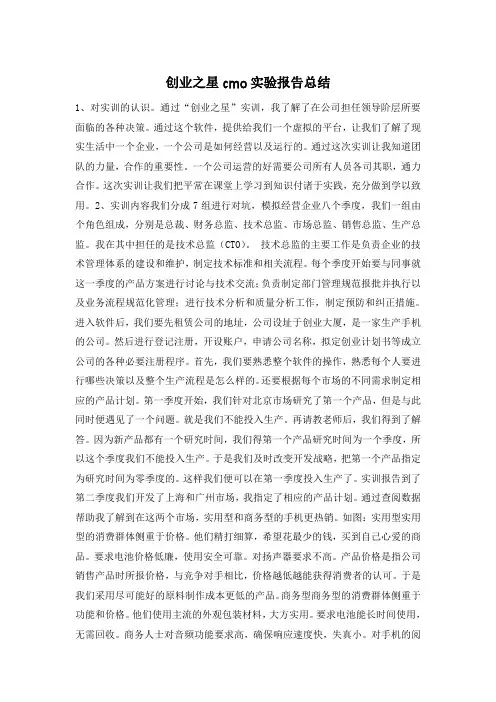 创业之星cmo实验报告总结