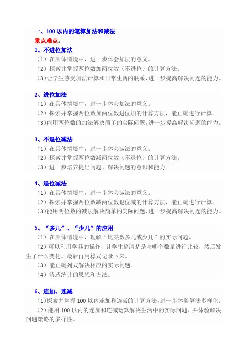 二年级上册数学 重点、难点、知识点总结