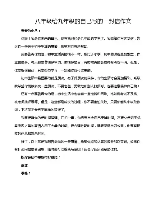 八年级给九年级的自己写的一封信作文