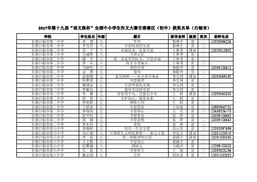 第十九届作文大赛或将名单(白银市)