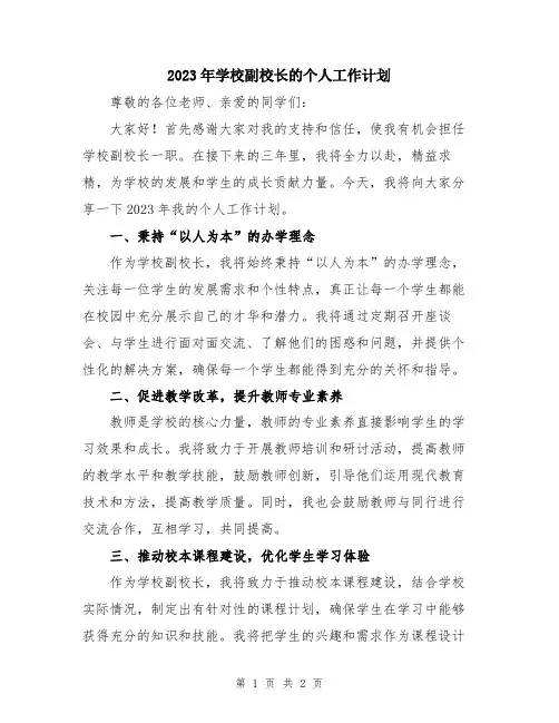 2023年学校副校长的个人工作计划