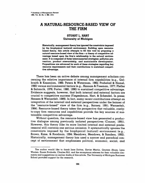 A Natural-resource based view of the firm