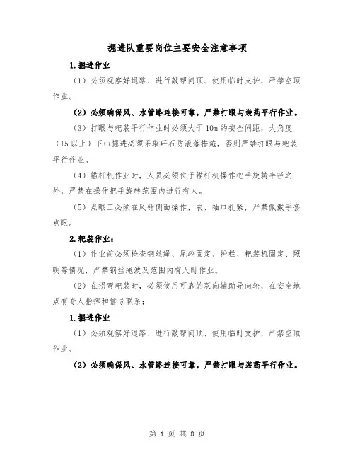 掘进队重要岗位主要安全注意事项（三篇）