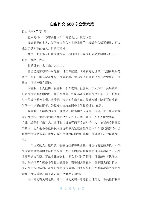 自由作文600字合集六篇