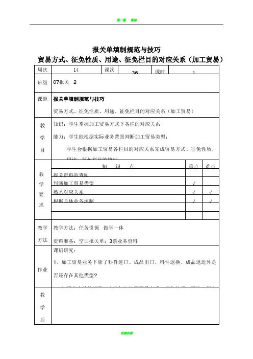 报关单填制规范与技巧教案设计