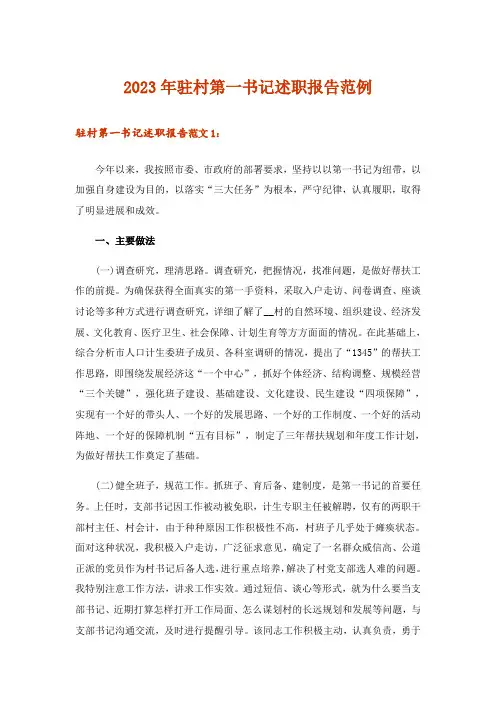 2023年驻村第一书记述职报告范例