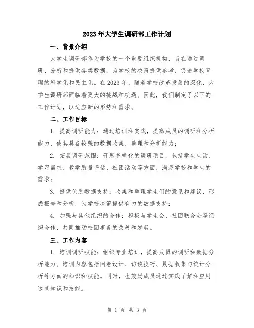 2023年大学生调研部工作计划