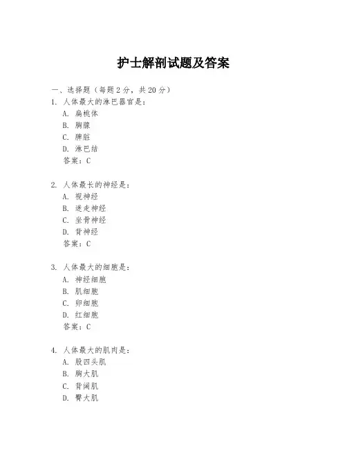 护士解剖试题及答案