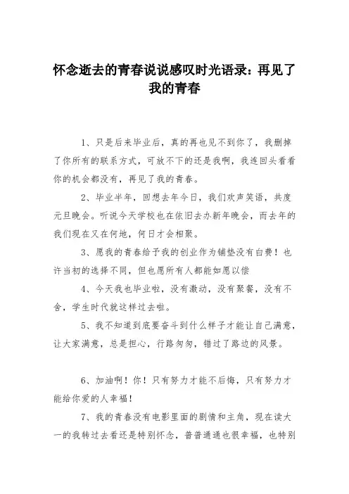 怀念逝去的青春说说感叹时光语录：再见了我的青春