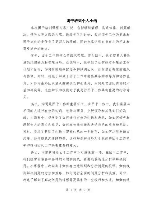 团干培训个人小结
