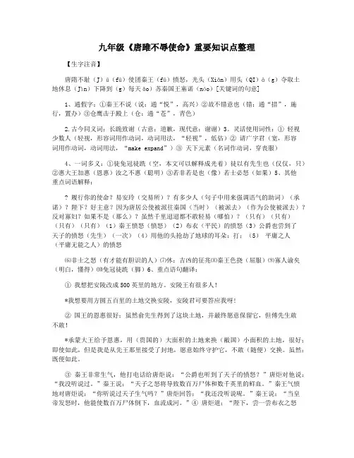 九年级《唐雎不辱使命》重要知识点整理