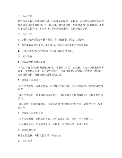 动物实验实习报告