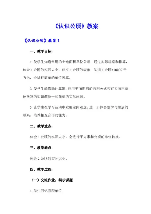 《认识公顷》教案