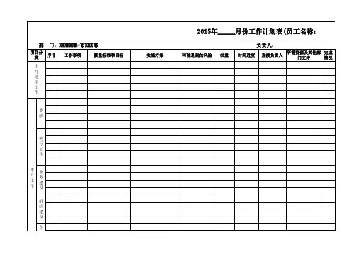 2015年最新部门月度工作计划表(新)
