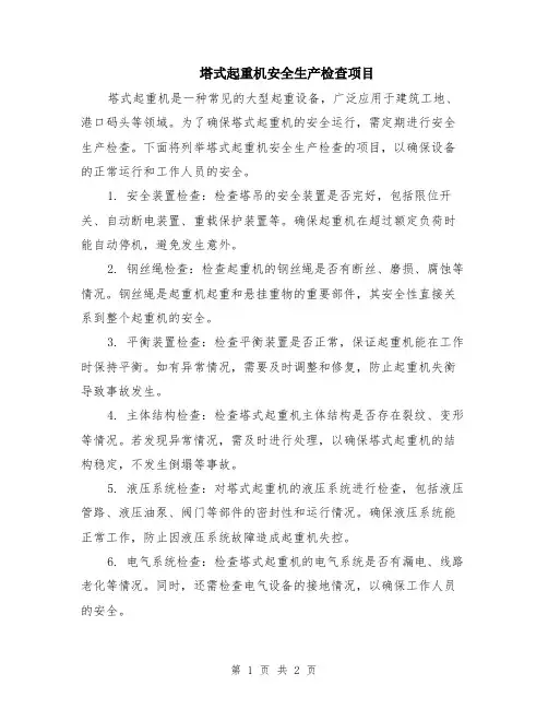 塔式起重机安全生产检查项目
