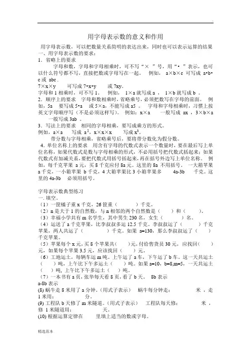 用字母表示数的意义和作用