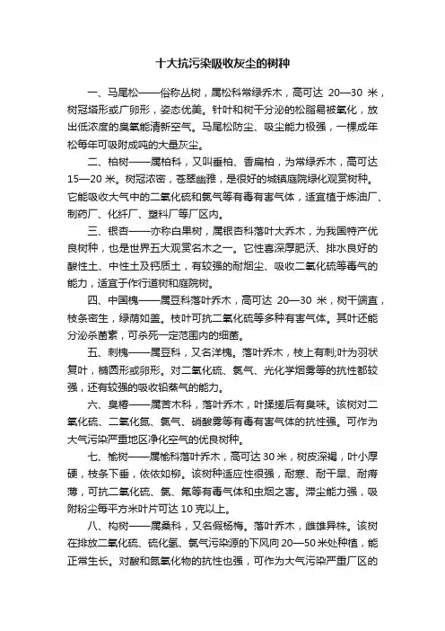 十大抗污染吸收灰尘的树种