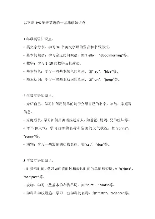 1～6年级英语知识点