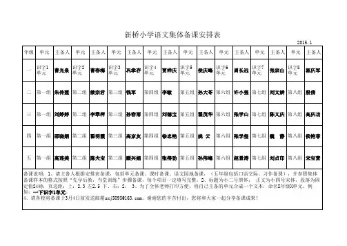 各学科集体备课安排表