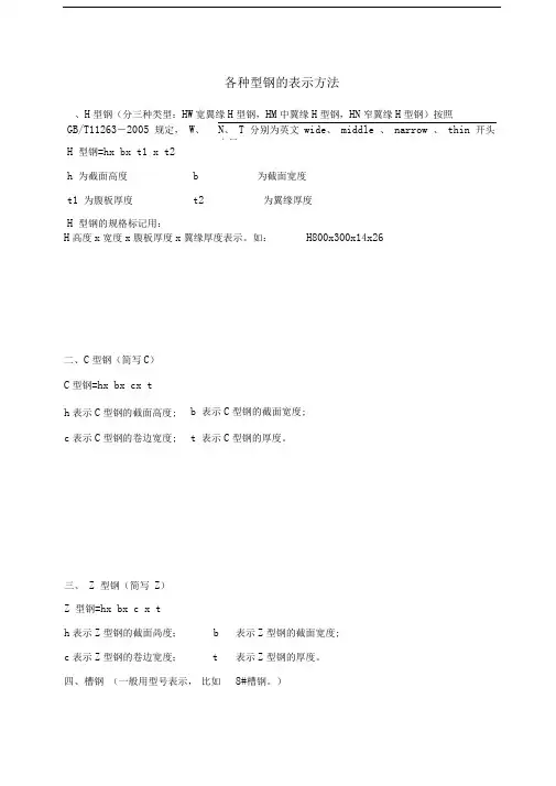 各种型钢的表示方法