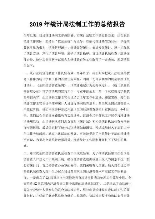 最新-2019年统计局法制工作的总结报告 精品