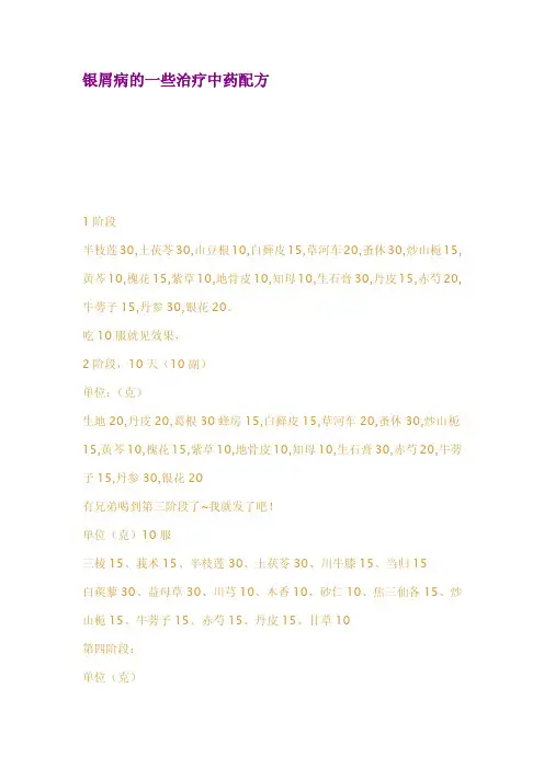 银屑病的一些治疗中药配方