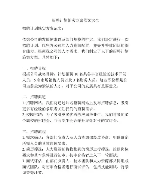 招聘计划施实方案范文大全