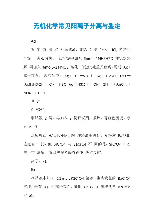 无机化学常见阳离子分离与鉴定