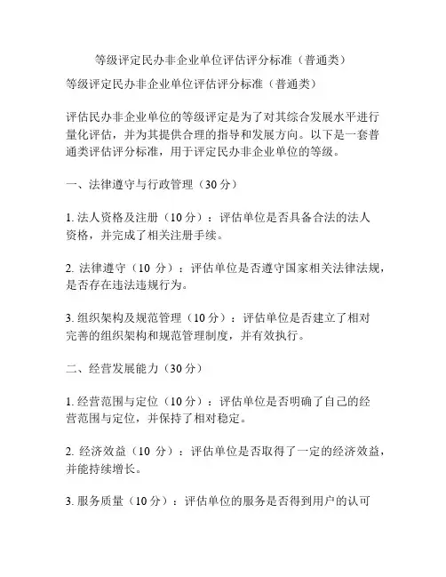 等级评定民办非企业单位评估评分标准(普通类)