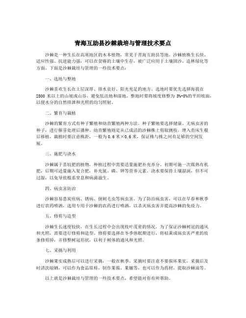 青海互助县沙棘栽培与管理技术要点