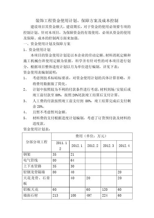 (完整版)装饰工程资金使用计划、保障方案及成本控制