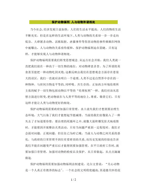 申论范文之保护动物福利人与动物和谐相处