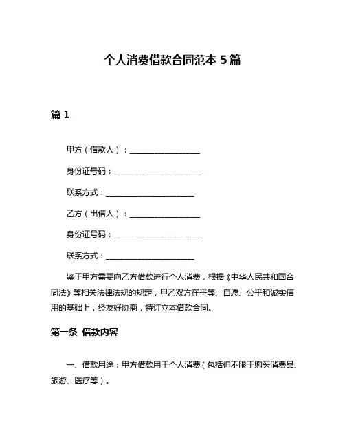 个人消费借款合同范本5篇